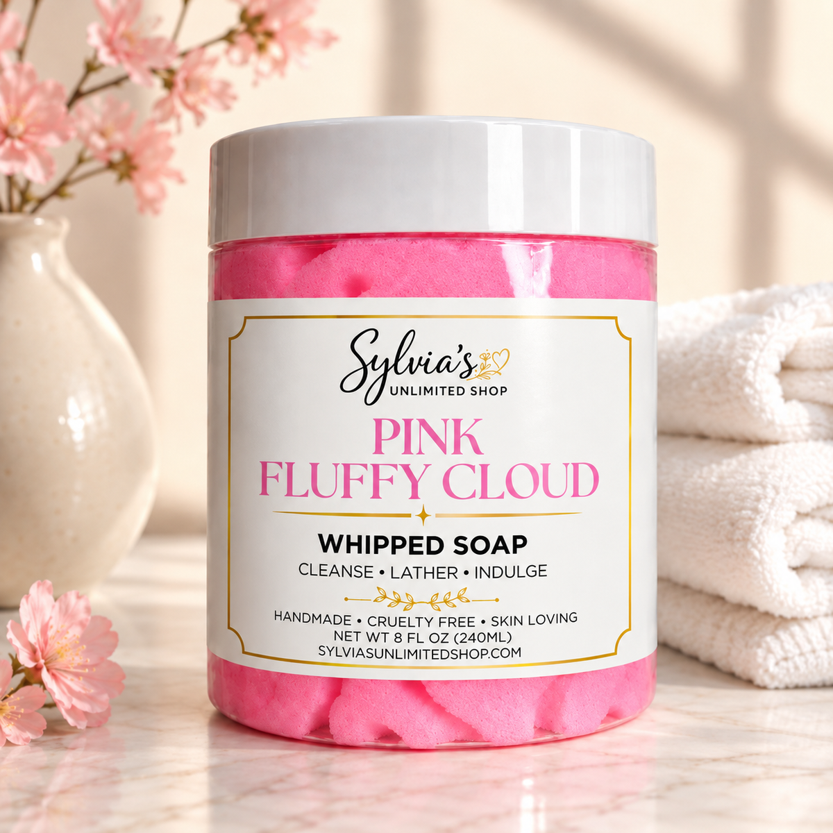 8oz.Pink Fluffy Cloud Whipped Soap