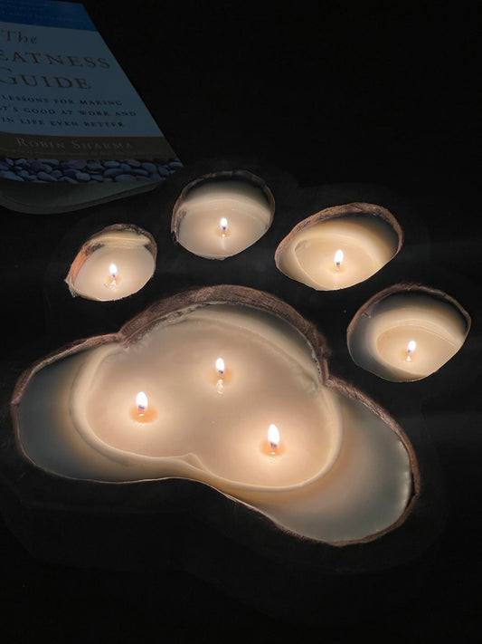 Paw Print Wooden Dough Bowl Soy Candle