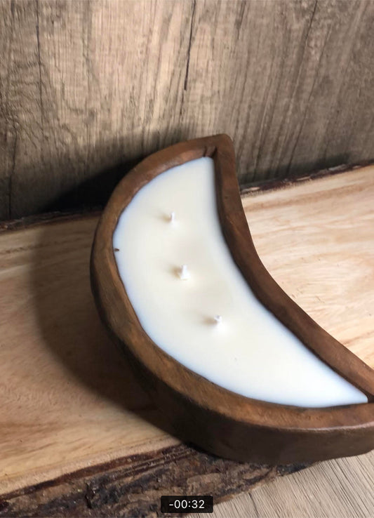 Moon Wooden Dough Bowl Soy Candle