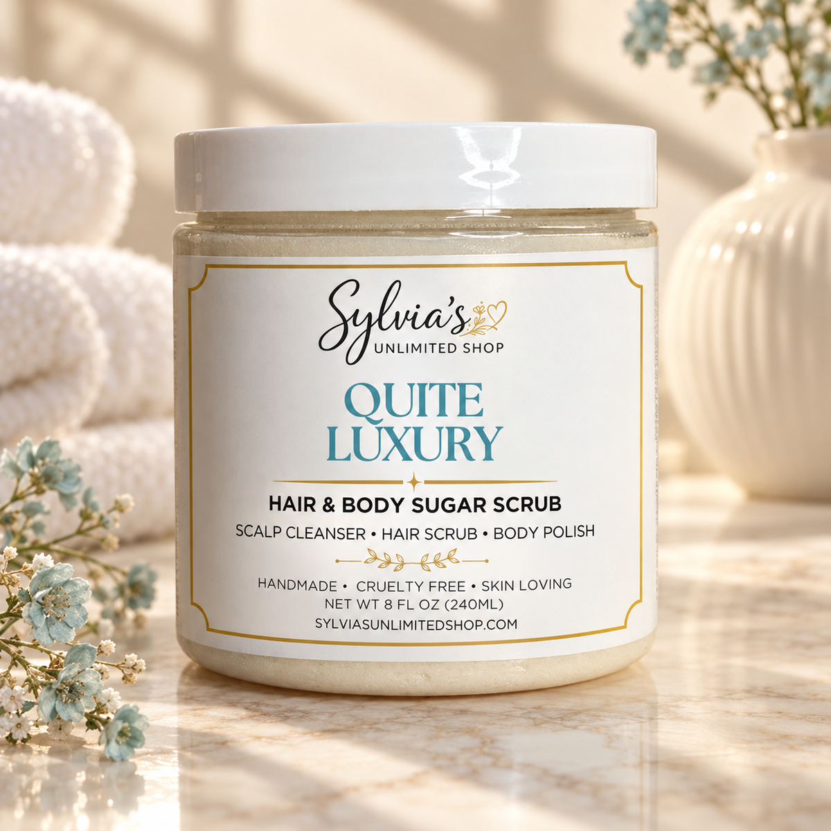 8oz.  Quite Luxury Hair & Body Sugar Scrub