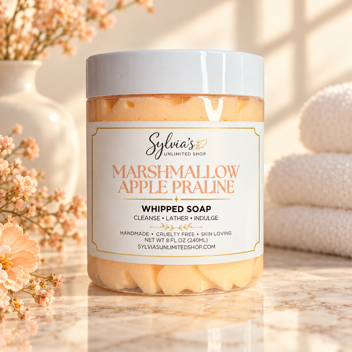 8oz. Marshmallow Apple Praline Whipped Soap