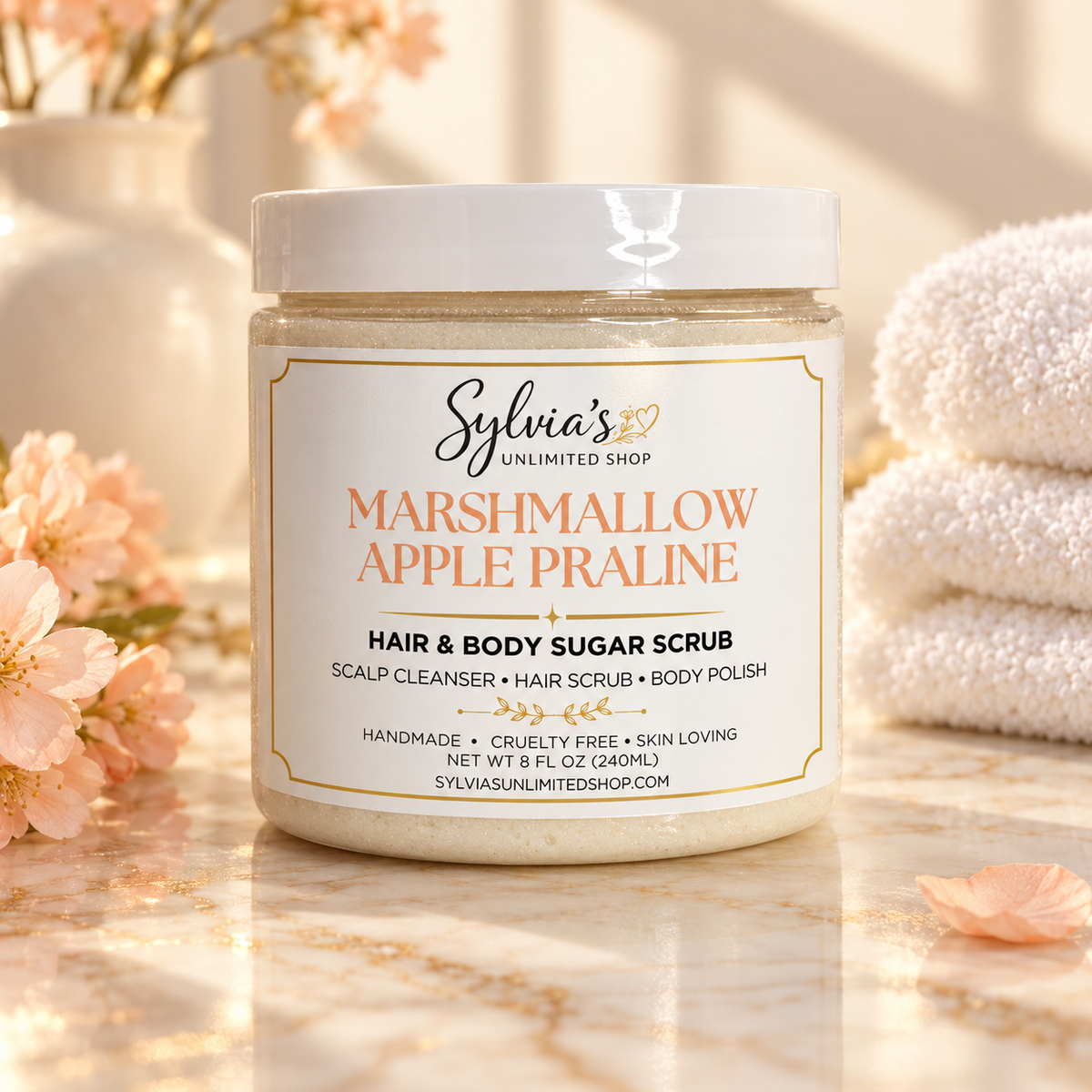 8oz. Marshmallow Apple Praline Hair & Body Sugar Scrub