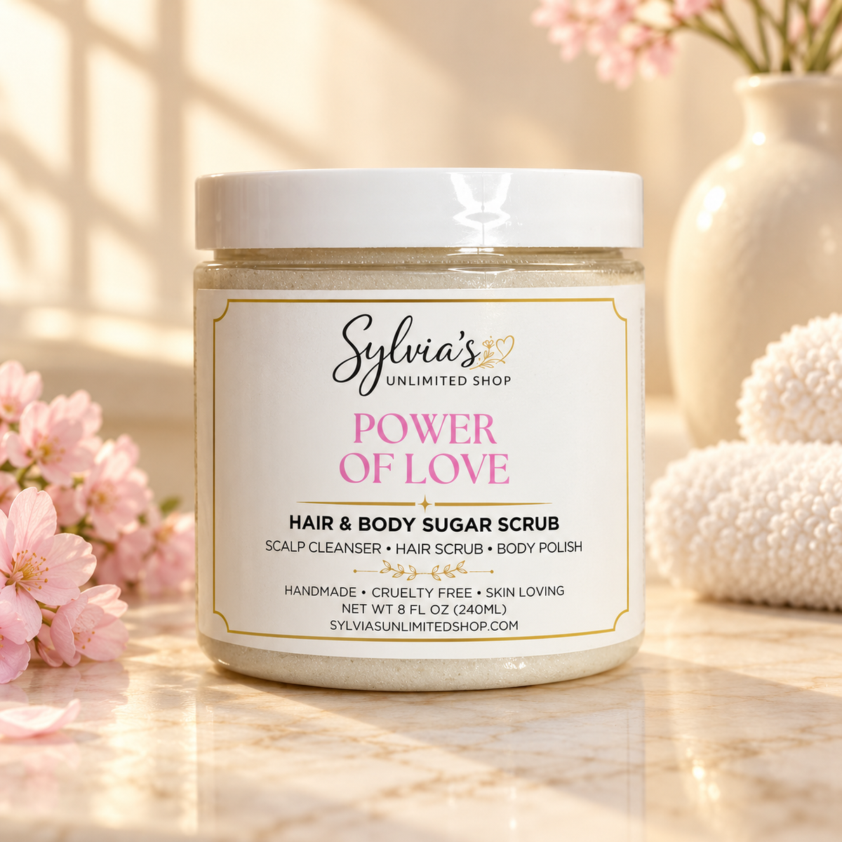 8oz.  Power of Love Hair & Body Sugar Scrub