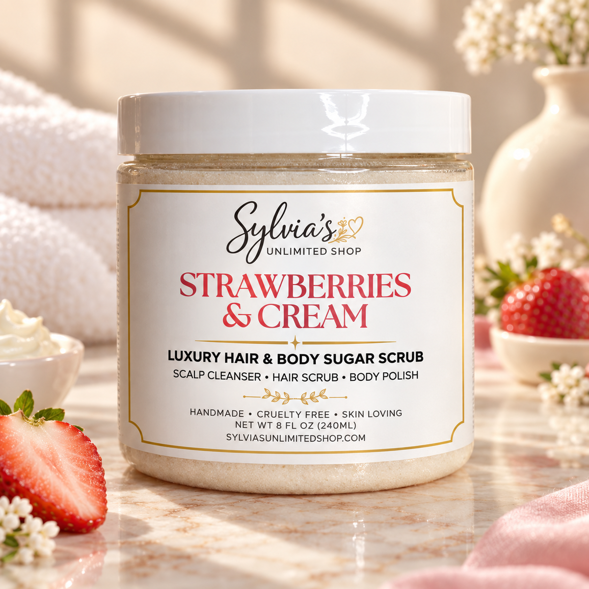 8oz. Strawberries & Cream Hair & Body Sugar Scrub