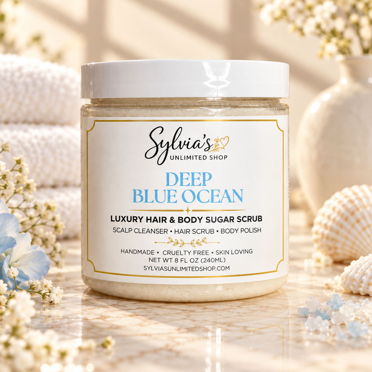 8oz. Deep Blue Ocean Hair & Body Sugar Scrub