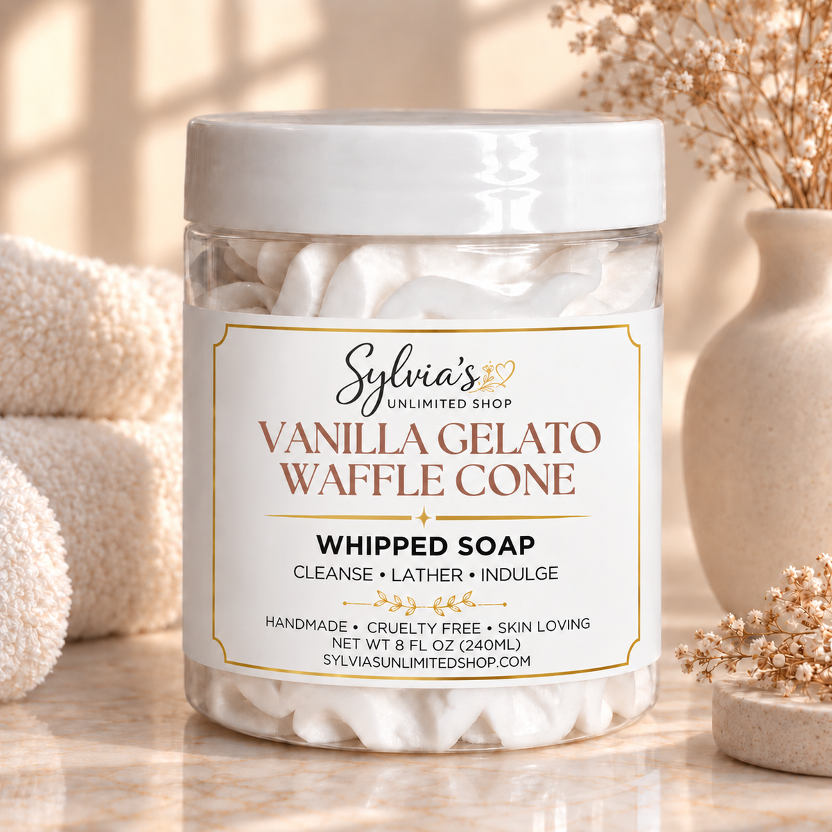 8oz. Vanilla Gelato Waffle Cone Whipped Soap
