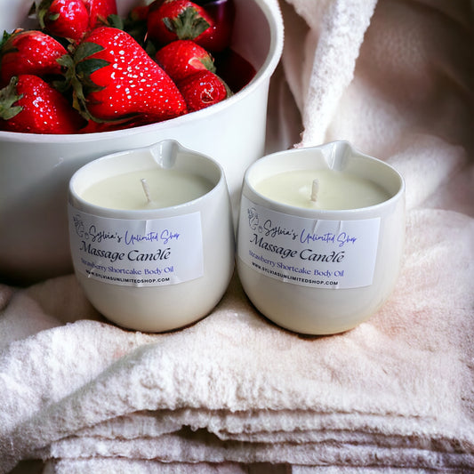 Large Strawberry Shortcake Body Oil Massage Candle