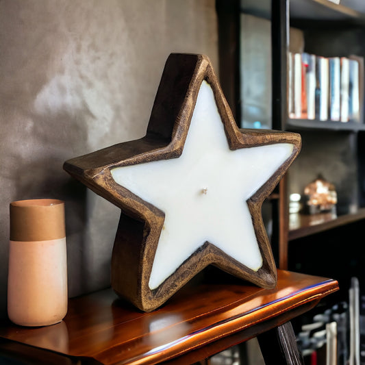 Star Wooden Dough Bowl Soy Candle